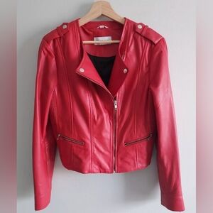 Sandova Red Lambskin Leather Moto Jacket Size Large